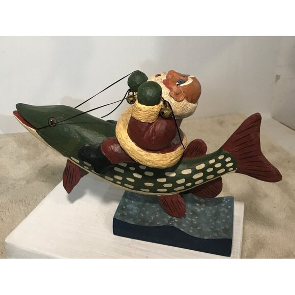 House Of Hatten Santa On Fish Figurine By Rodney Weeseberg 10" - Picture 5 of 10